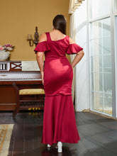 Plus Size Cutout Ruffle Short Sleeve Prom Dress